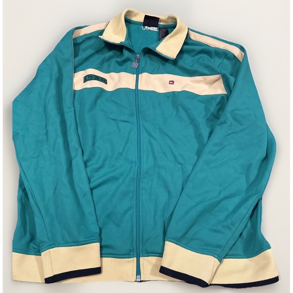 Quiksilver Men's XL Track Jacket Full Zip Green Yellow Y2k Vintage Style Surf